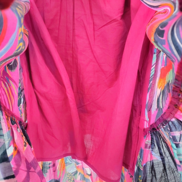 Anthropologie Farm Rio Rainbow Macaws Mini Dress Puff Sleeve Ruffle NEW - Picture 6 of 8